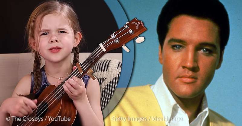 छोटी लड़की स्टूडेंट पर प्रदर्शन करते हुए एल्विस प्रेस्ली के गाने पर उकुले: 'कल्पना कीजिए कि वह 15 की तरह क्या होगा'
